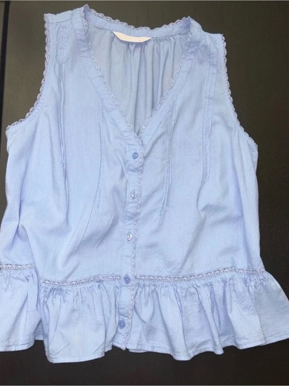 LC Lauren Conrad Light Blue Lace-Trim Button Front Peplum Camisole